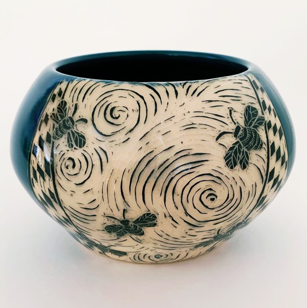 Vessel/Vase - Bee Trio - Teal Blue by Patricia Griffin