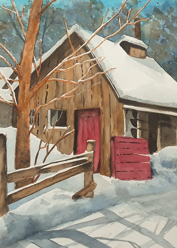 Snowy Cabin by Cherie Shannon