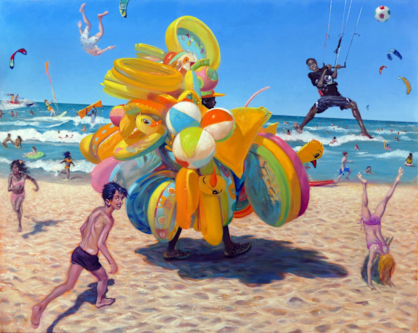 Fun at a Beach Revolves Around the Float Guy by David Febland