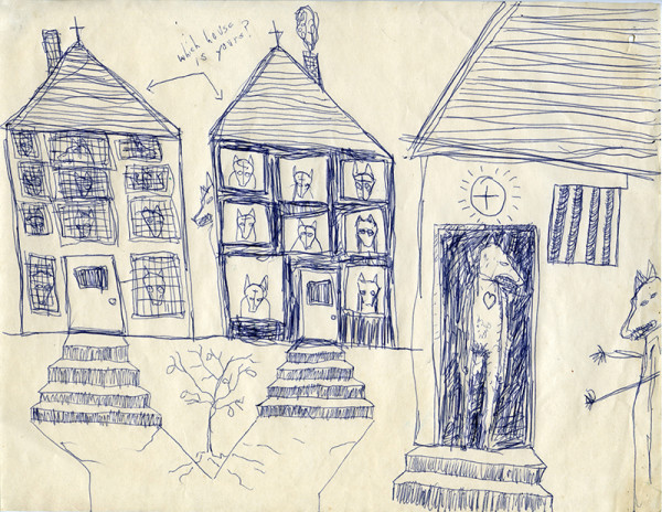 Untitled Sketchbook Drawing w/ 3 Houses