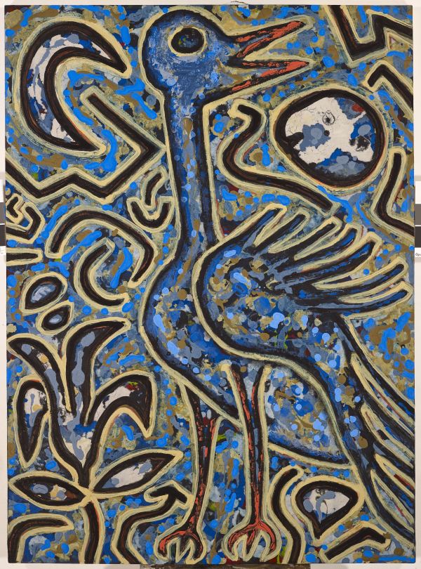 Untitled Painting w/ Blue Bird + Egg by Feldsott