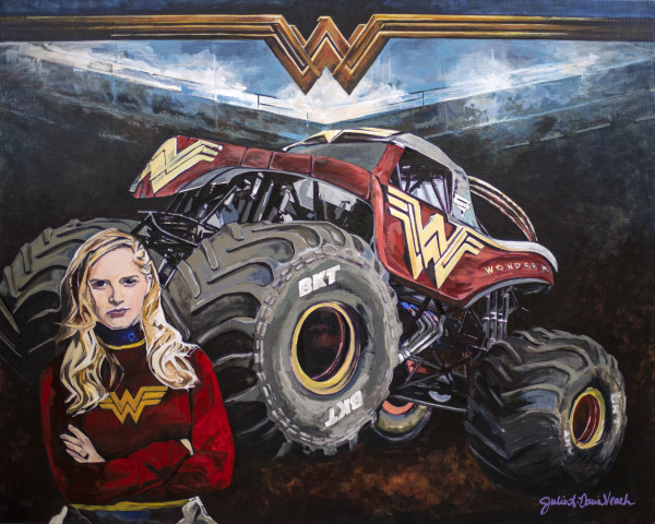 Portrait of Collete Davis and her Wonder Woman Moster Truck by Julie Davis