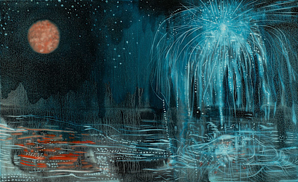 Fireworks and Moon by Brian Frink