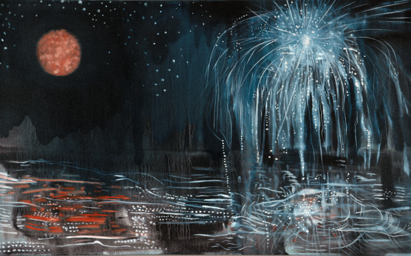 Moon and Fireworks by Brian Frink