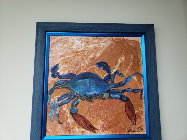 Blue crab #1 with blue frame by Heather Medrano