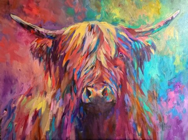 Beinn Eighe - Original Highland Cow Painting by Sue Gardner 