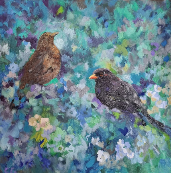 Blackbirds- Bespoke oil painting by Sue Gardner