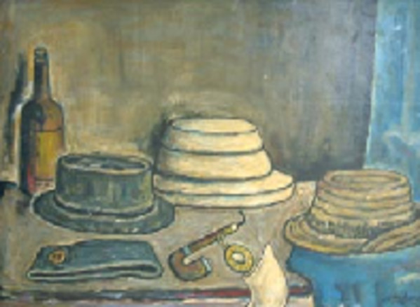 STILL LIFE WITH HATS AND PIPE by CARL ABRAHAMS