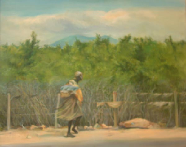 WOMAN IN BREEZY LANDSCAPE by JUDY MACMILLAN