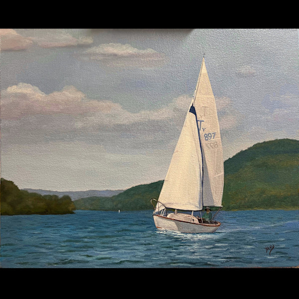 Wayne in the Cape Dory by Marieanne Coursen
