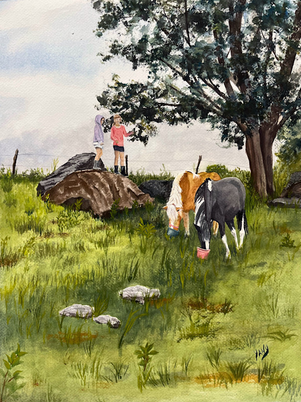 Sister Talk while the Horses Eat their Grain by Marieanne Coursen, Image 1.
