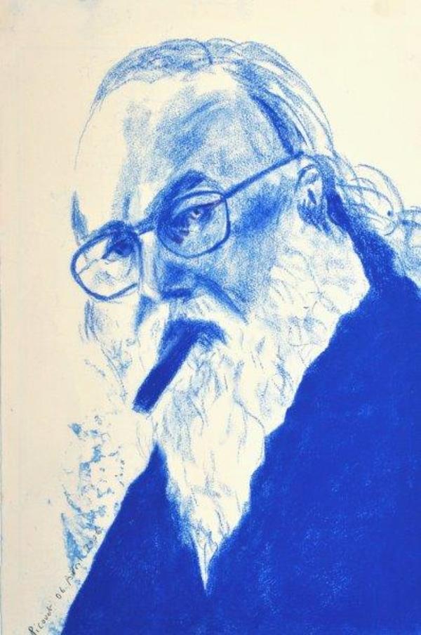 Portrait de Pierre Restany in le bleu Klein by Picouet (1949)