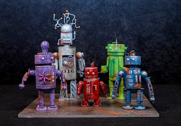 Family of Robots created from recycled materials by John Ehrsmann