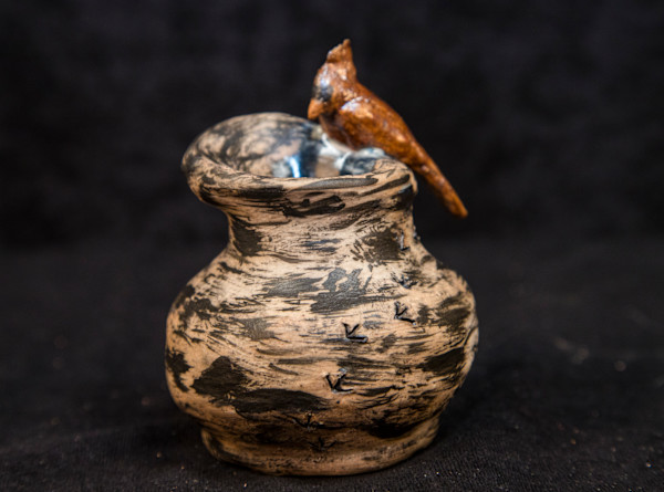 Cardinal on a Birch Vase by Theresa Kubacki