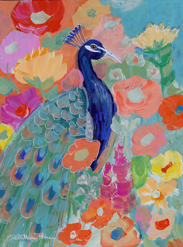 Peacock in Flowers by Robin Maria Pedrero