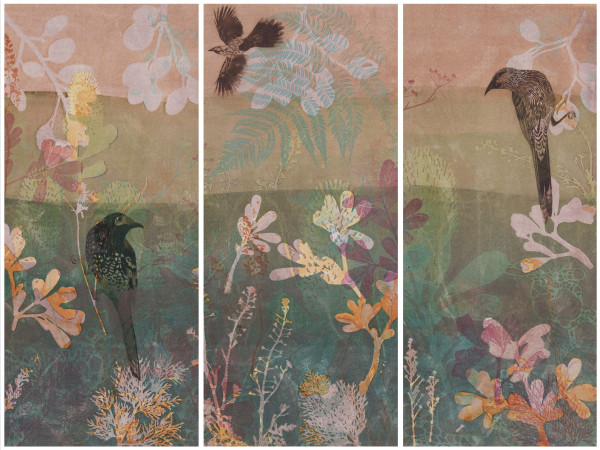 Whispering Wattlebirds (Triptych) (Framed) by Trudy Rice