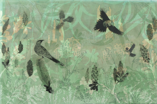 Wattlebirds in a Garden of Banksias (Framed) by Trudy Rice