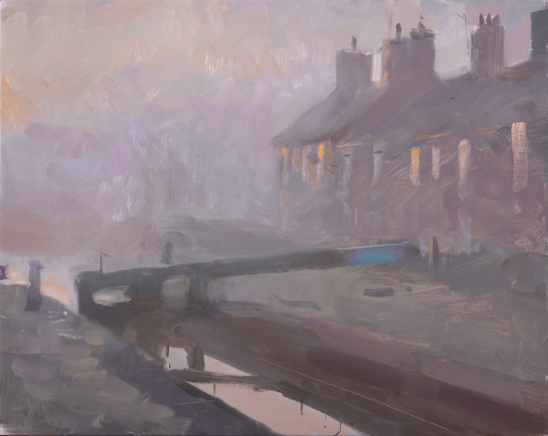 Sunrise breaking through mist, Canal Cottages by Rob Pointon