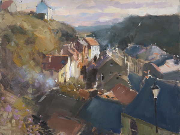 Evening sun catching chimney smoke, Staithes by Rob Pointon