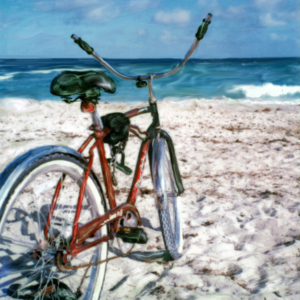 Bike on Beach by Rene Griffith