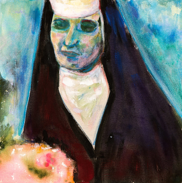 Sr Annunciata looks at the bouquet by Éadaoin Glynn