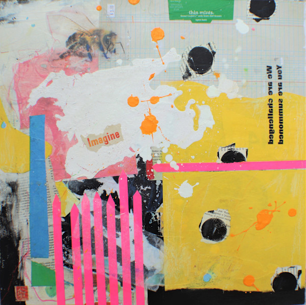 Miss Marigold - Acrylic/Collage on wood panel. by Cory Goulet Artist