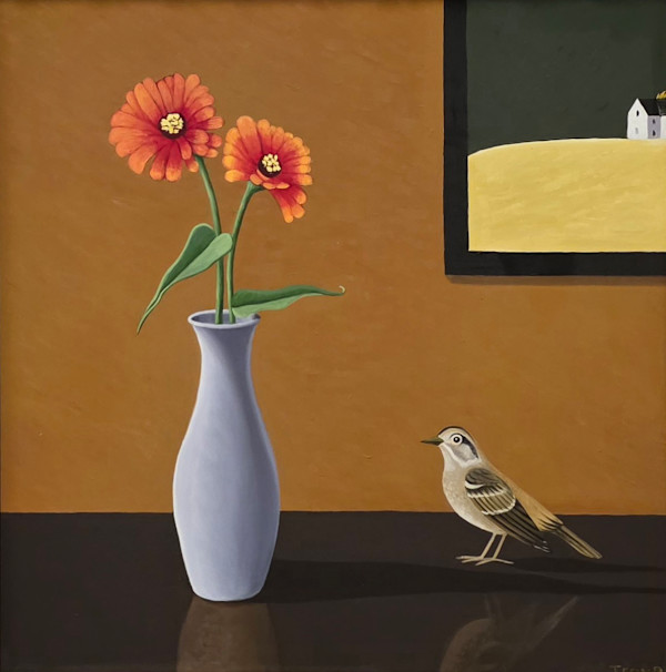 BIRD AND ZINNIAS by JANE TROUP