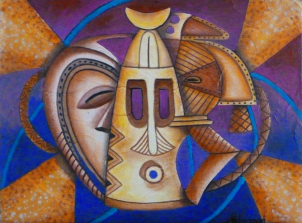 Maruvian Ancestral Masks by Marcella Hayes Muhammad, Image 1.