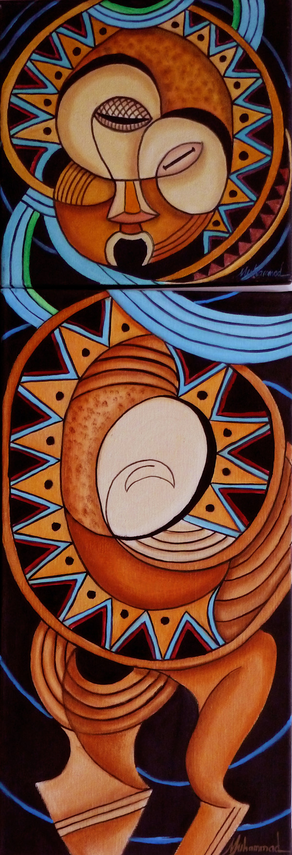 Maruvian Ashante Mask Diptych by Marcella Hayes Muhammad, Image 1.