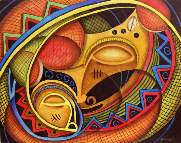 Maruvian Golden Calabash Mask by Marcella Hayes Muhammad
