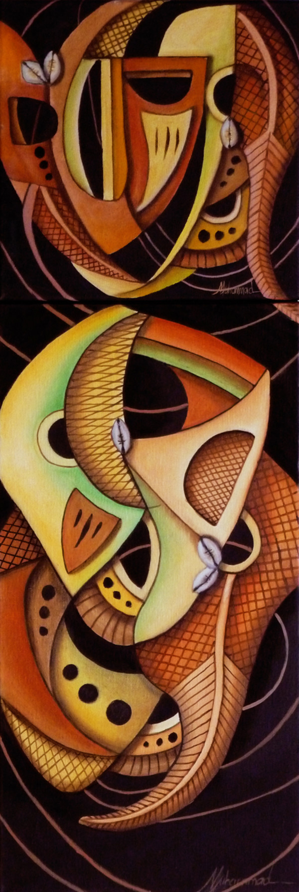 Maruvian Mali Mask Diptych by Marcella Hayes Muhammad