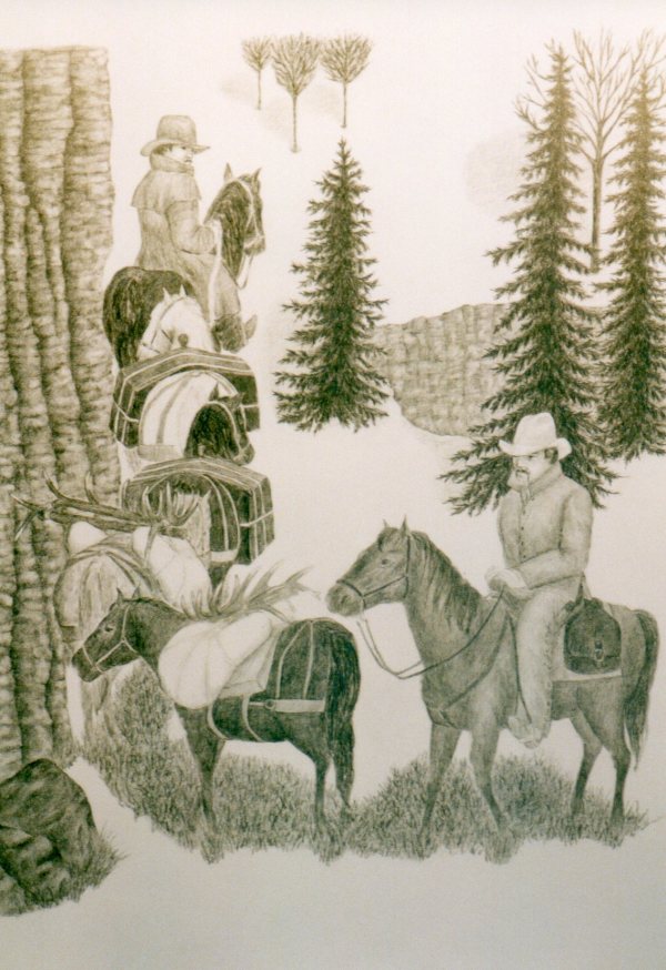 Elk Hunt (drawing 3) by Carol Zirkle