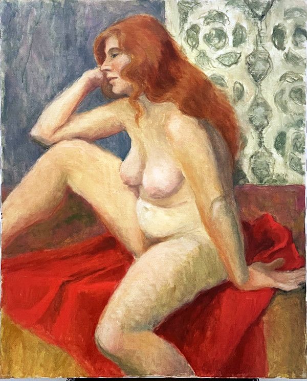Nude Redhead with Red Towel by Pat Ralph