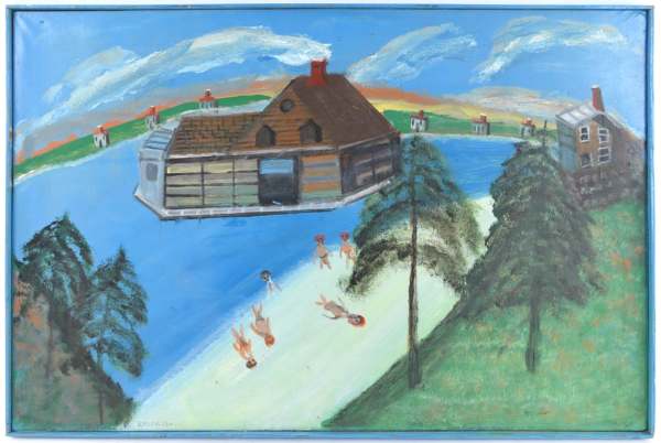 Landscape with Bathers & Boat House by Bruno Del Favero