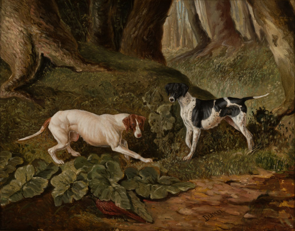 Two Setters Closing in on a Pheasant by Attr. Joseph Dunn