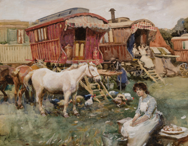 A Gypsy Encampment by Sir Alfred J. Munnings