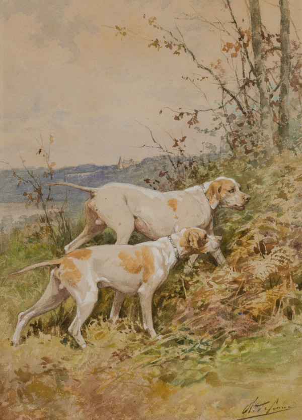 'Two Pointers' and 'Two Setters Retrieving a Duck' (a pair) by Charles Olivier dePenne