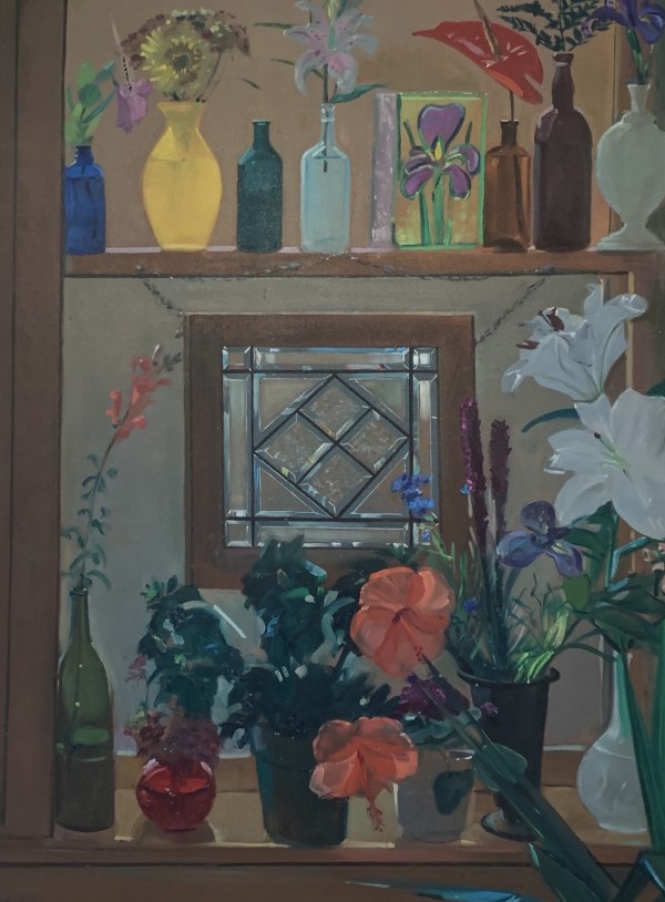 A Window with Flowers and Stained Glass by George Claxton