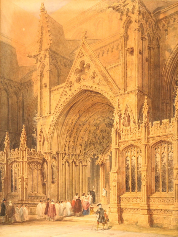 Entering the Cathedral, North West door of Lincoln Cathedral by Frederick Mackenzie