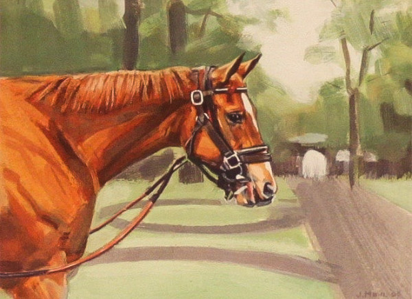 Head of a Chestnut Horse - Keeneland Paddock by Joanne Mehl