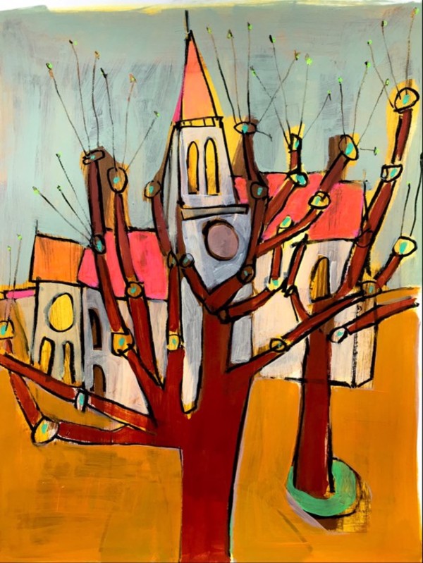 L’église avec les arbres taillés by Rachael Van Dyke
