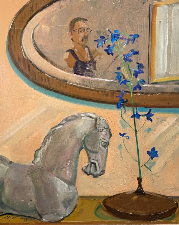 Floral with Self Portrait by George Claxton