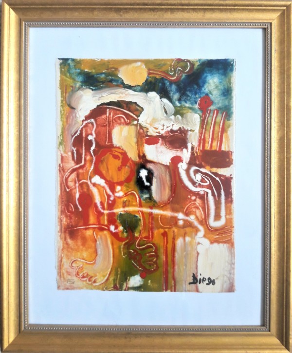 "Abstract Composition" Rare Glass Paint by Antonio Diego Voci