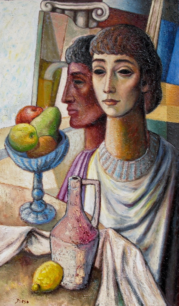 "Young Men with Still Life" #C48 (Benedictine paint over) by Antonio Diego Voci by Antonio Diego Voci