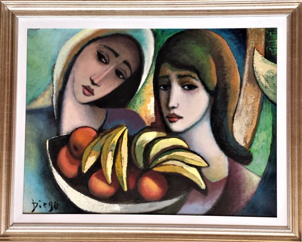 "Women with Bananas" #C97 in Gold-Leaf Frame by Antonio Diego Voci
