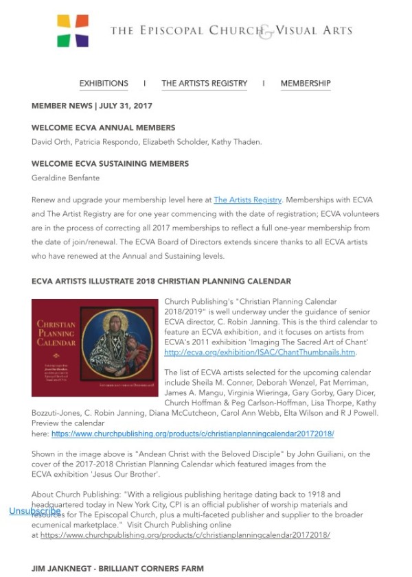 EVCA Inclusion in Church Planning Calendar Announcement by Diana Atwood McCutcheon