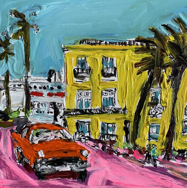 Cuba - Red Car, pink road by Ana Guzman