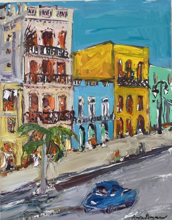 Street in Havana- blue car by Ana Guzman
