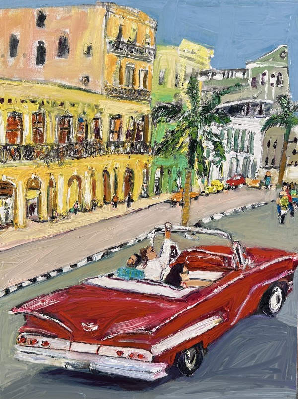 Riding in Old Havana - red convertible by Ana Guzman