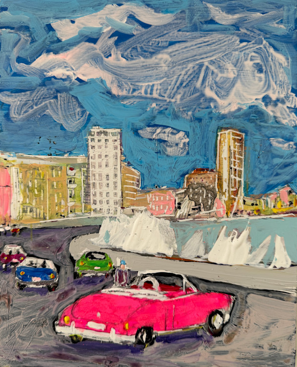 Pink convertible on the Malecón by Ana Guzman